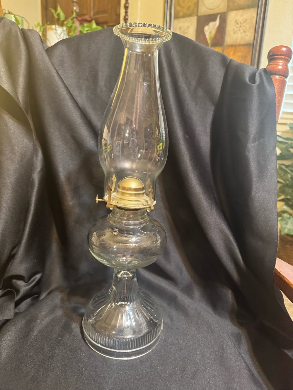 Vintage Clear Glass Oil Lamp Ribbed Pedestal Base